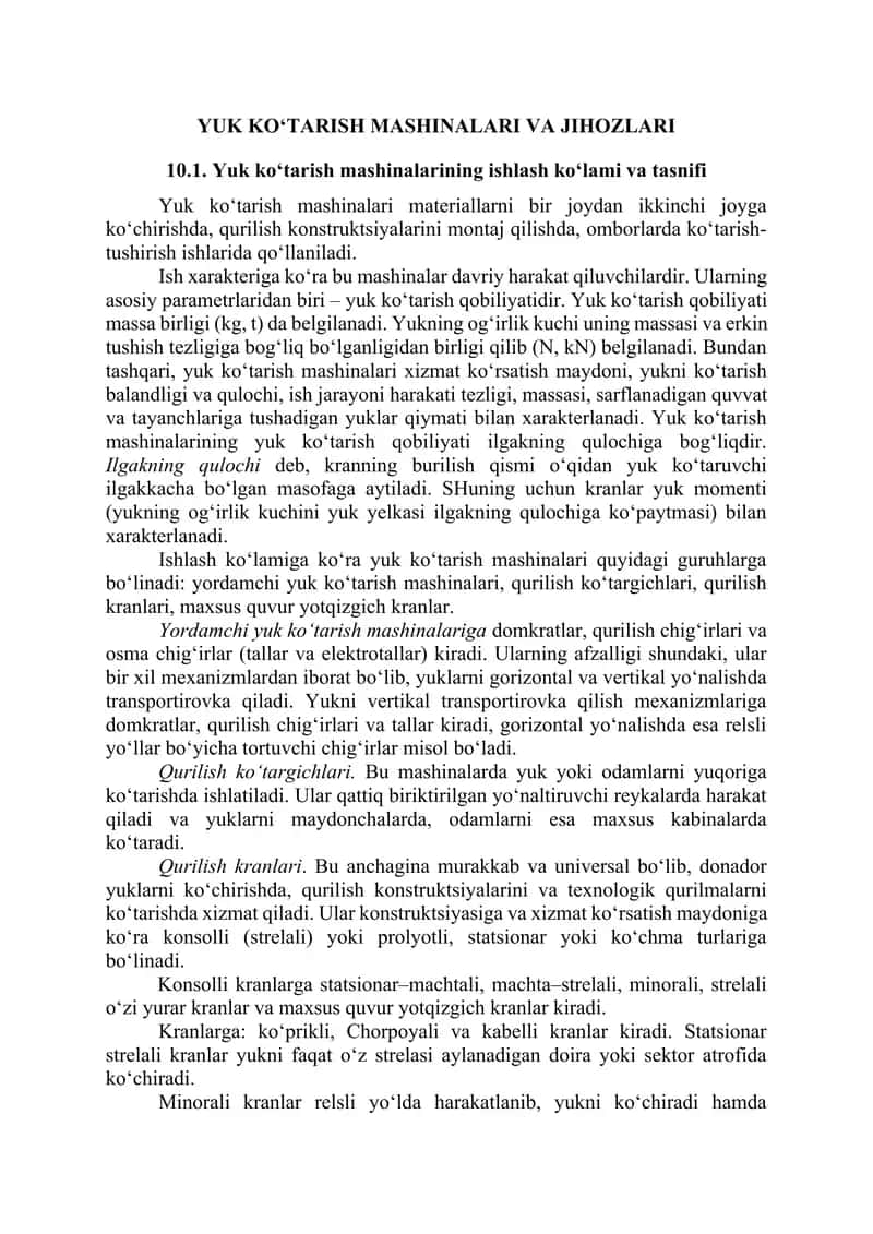Yuk koʻtarish mashinalari va jihozlari 1