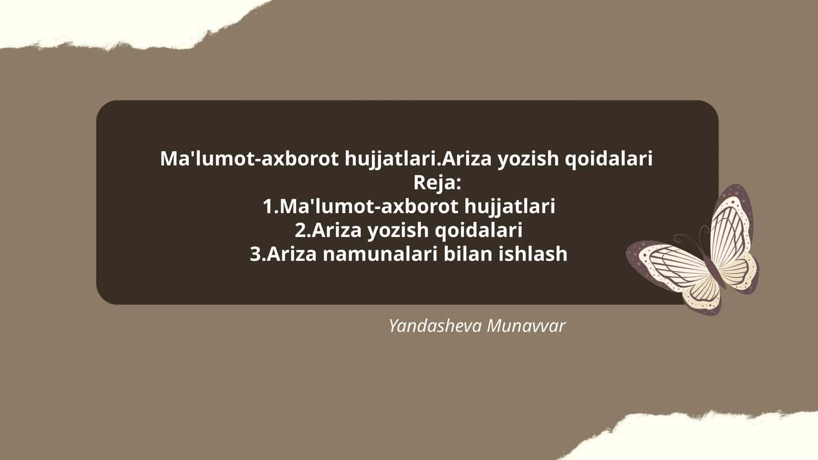 Ma'lumot-axborot hujjatlari. Ariza yozish qoidalari 1