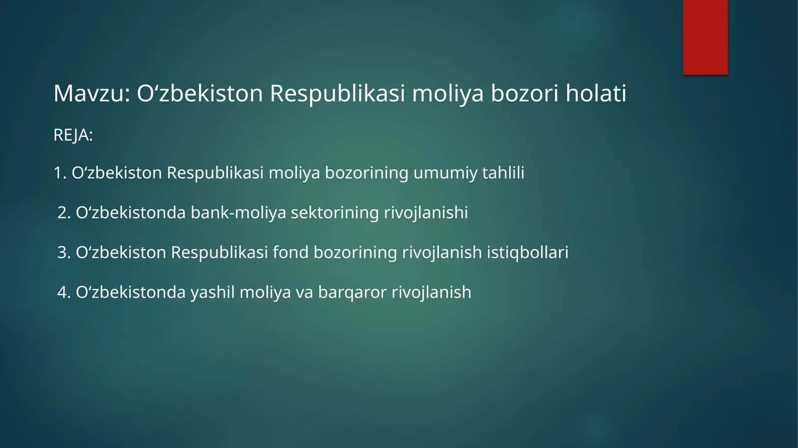 O‘zbekiston Respublikasi moliya bozori holati 1
