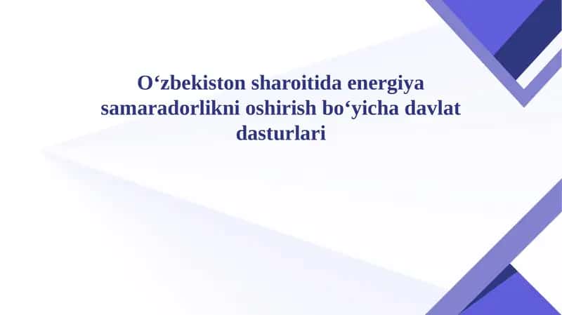 Oʻzbekiston sharoitida energiya samaradorlikni oshirish boʻyicha davlat dasturlari 1