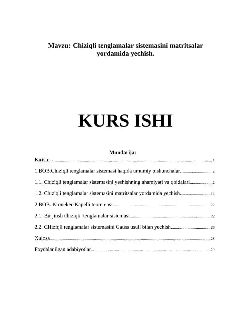 Chiziqli tenglamalar sistemasini matritsalar yordamida yechish