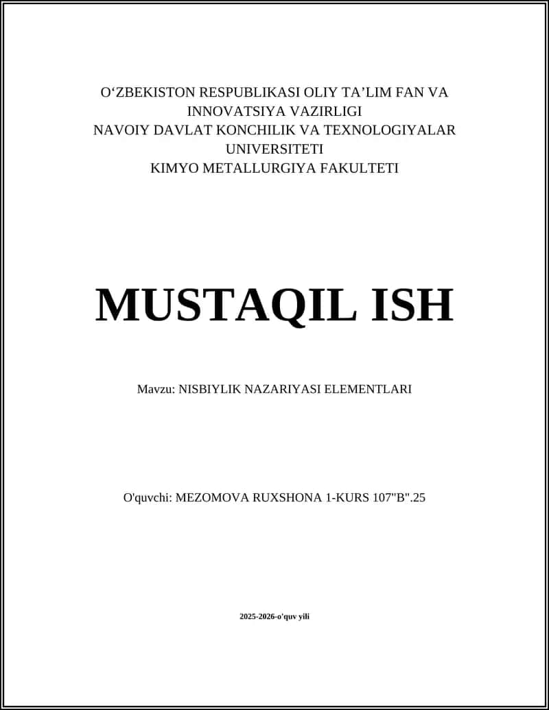Nisbiylik nazariyasi elementlari 1