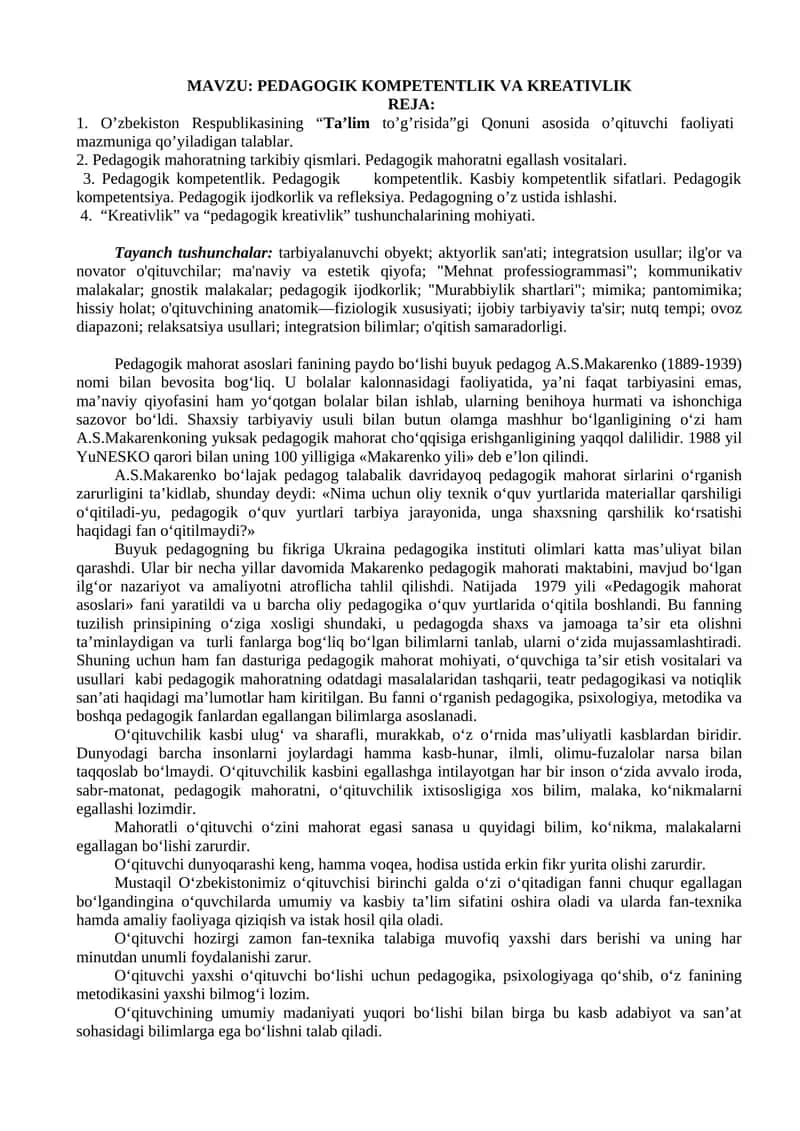 PEDAGOGIK KOMPETENTLIK VA KREATIVLIK 1