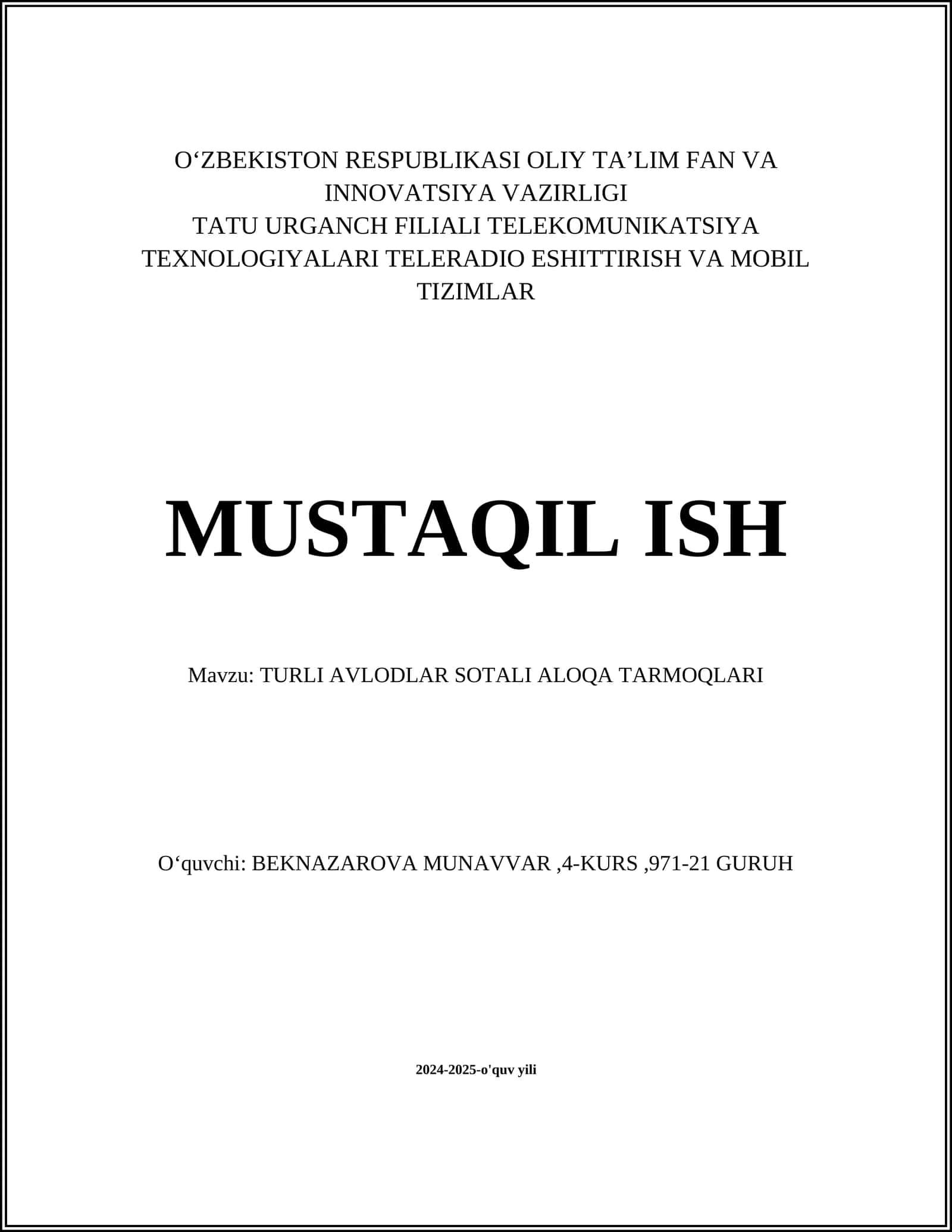 Turli avlodlar sotali aloqa tarmoqlari arxitekturasi 1