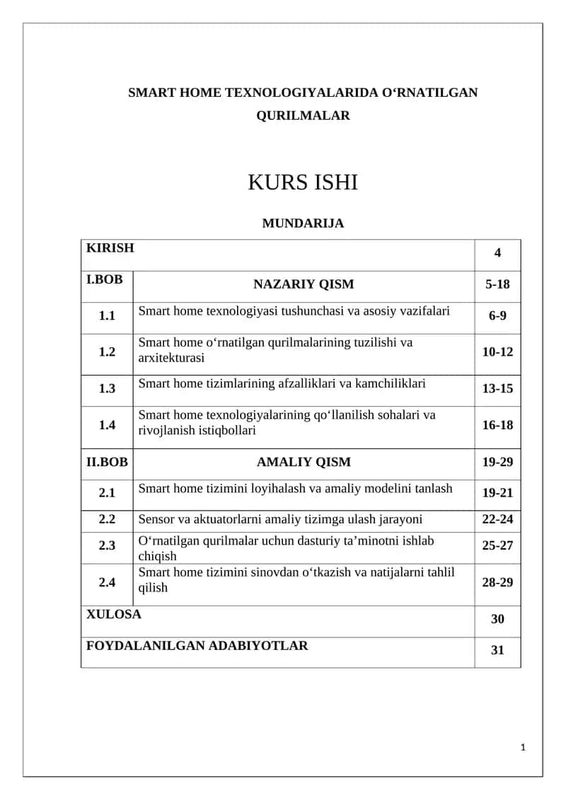 SMART HOME TEXNOLOGIYALARIDA O‘RNATILGAN QURILMALAR 1