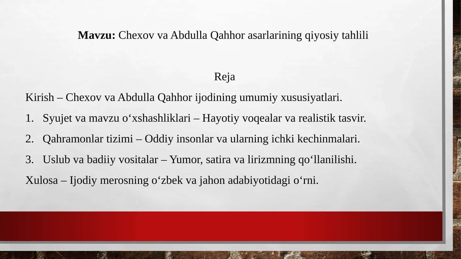 Chexov va Abdulla Qahhor asarlarining qiyosiy tahlili 1