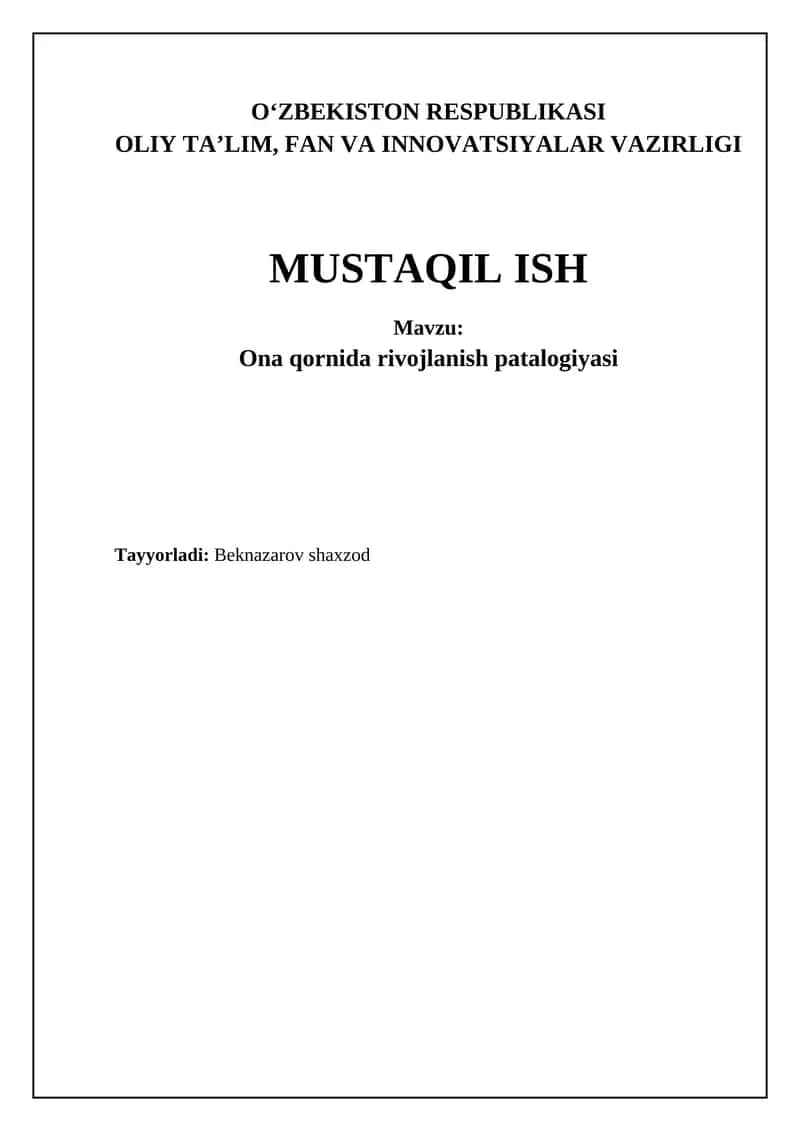 Ona qornida rivojlanish patalogiyasi 1