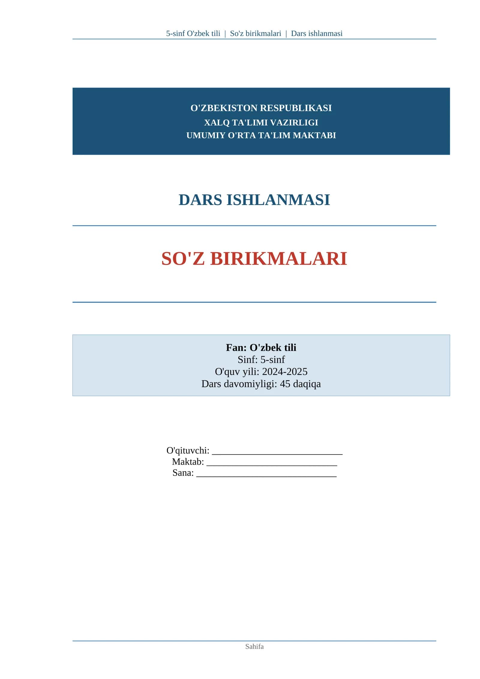 So'z birikmalari Dars ishlanmasi 1