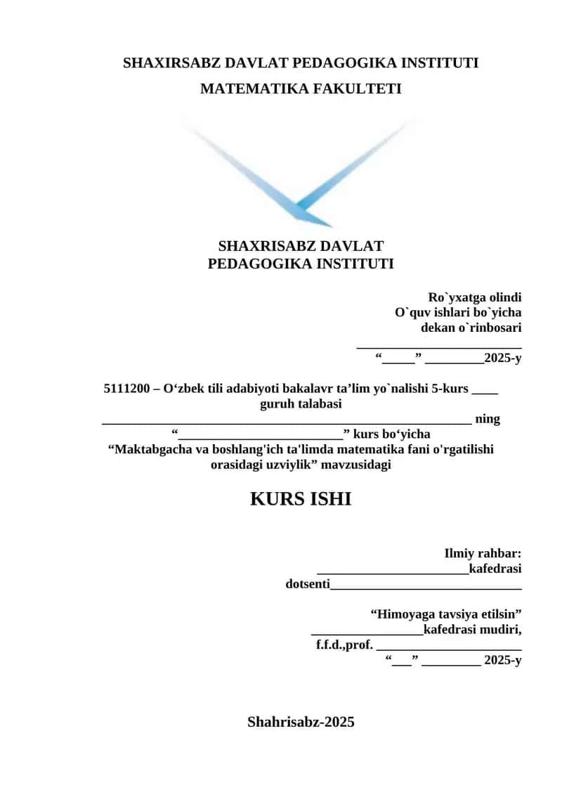 Maktabgacha va boshlang'ich ta'limda matematika fani o'rgatilishi 1