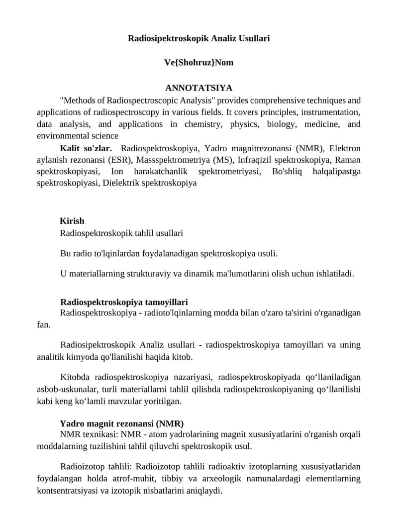 Radiosipektroskopik Analiz Usullari 1