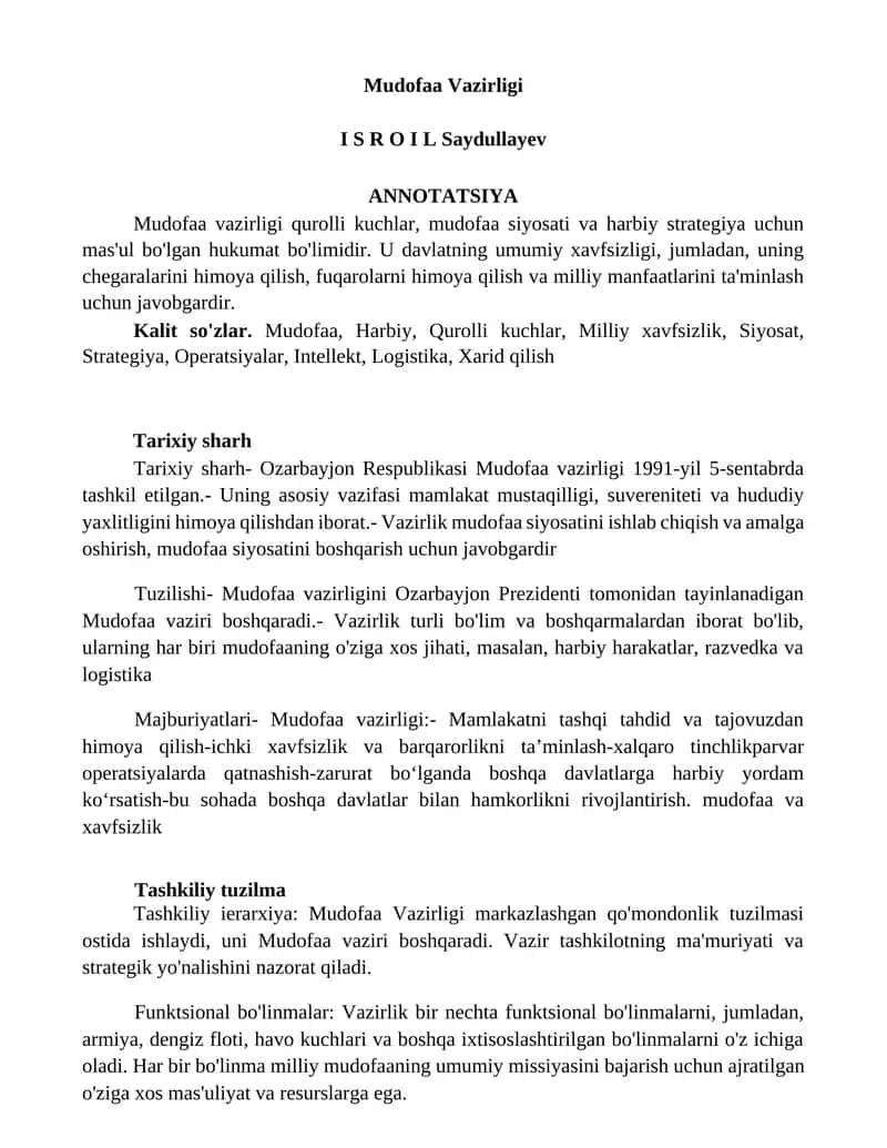 Mudofaa Vazirligi 1