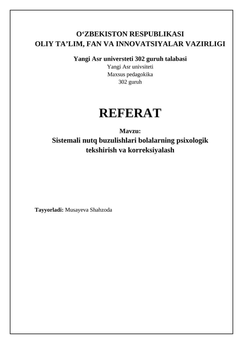 Sistemali nutq buzilishlari: ta'rifi va tasnifi 1