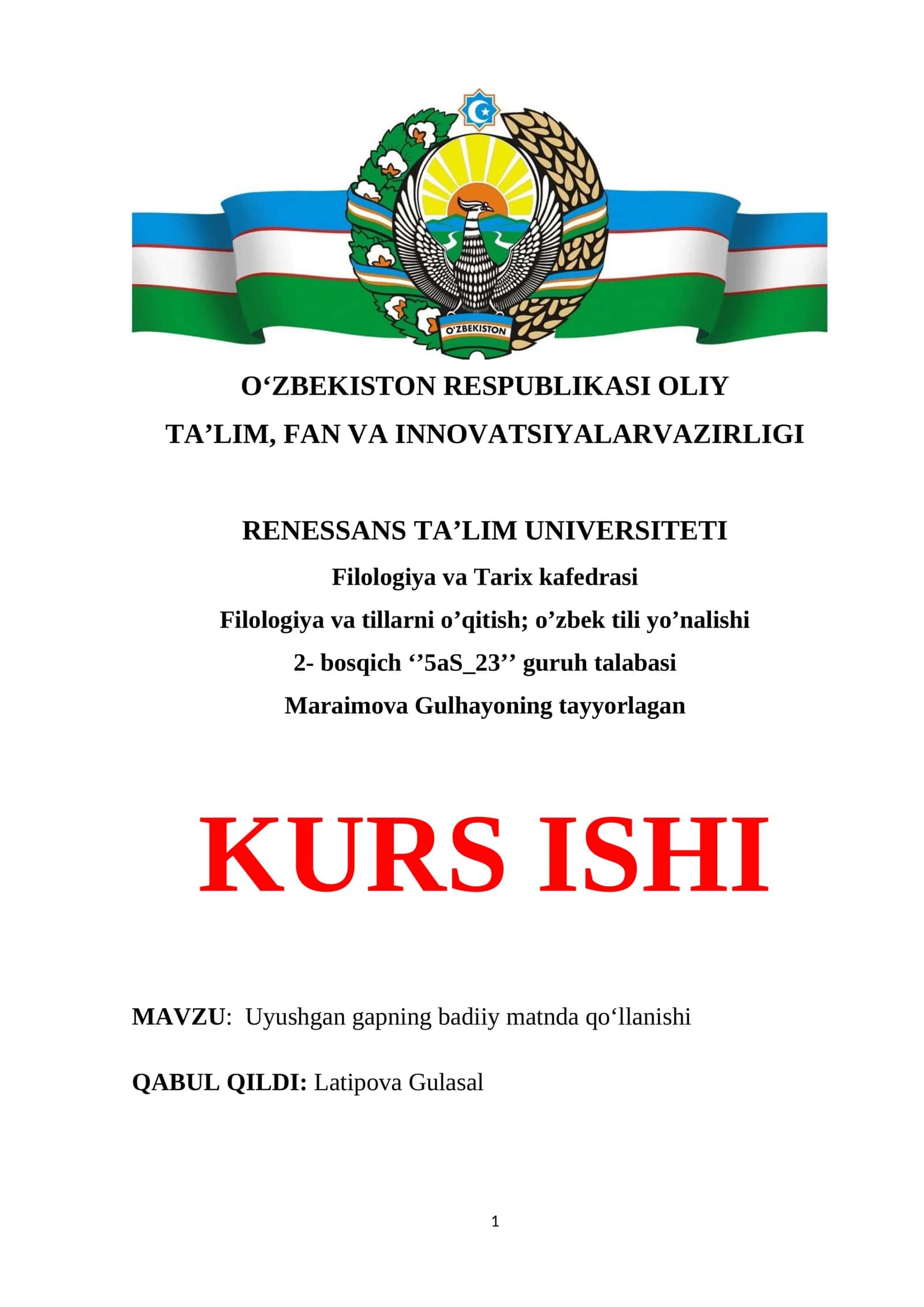 Uyushgan gapning badiiy matnda qoʻllanishi 1