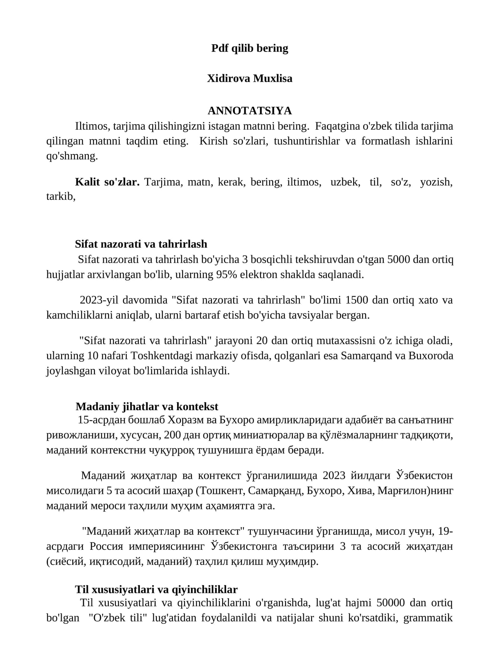 Sifat nazorati va tahrirlash 1