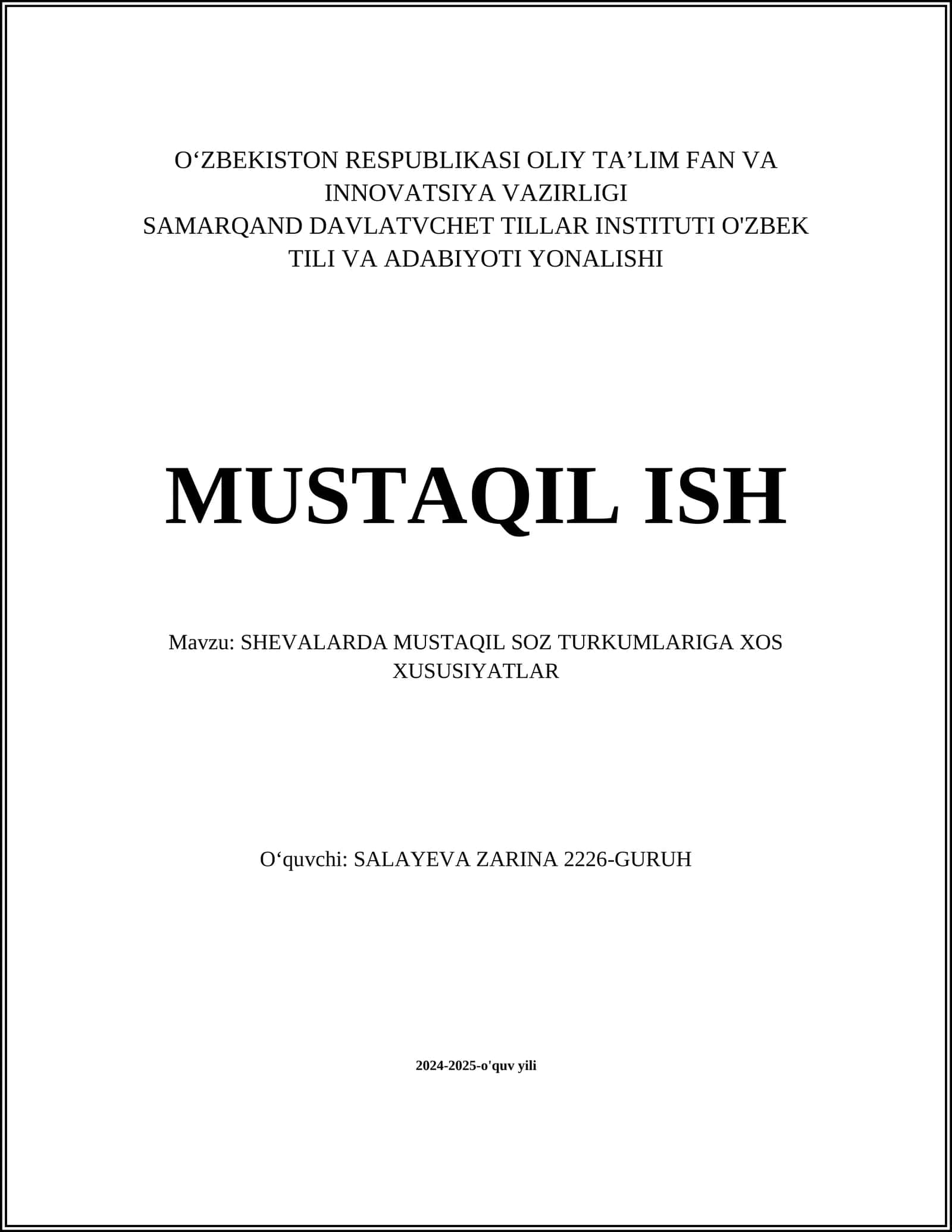 SHEVALARDA MUSTAQIL SOZ TURKUMLARIGA XOS XUSUSIYATLAR 1