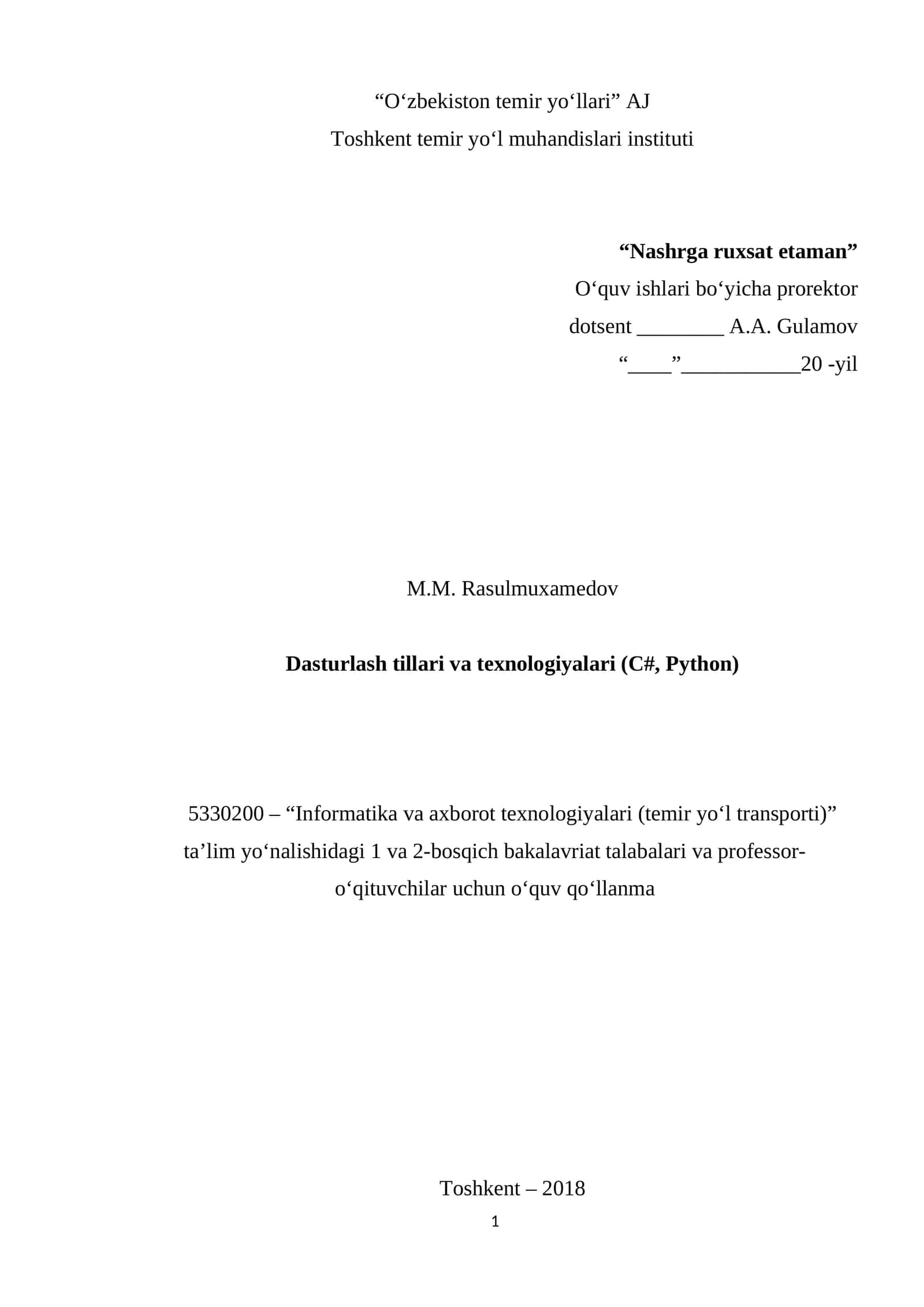 Dasturlash tillari va texnologiyalari (C#, Python) 1