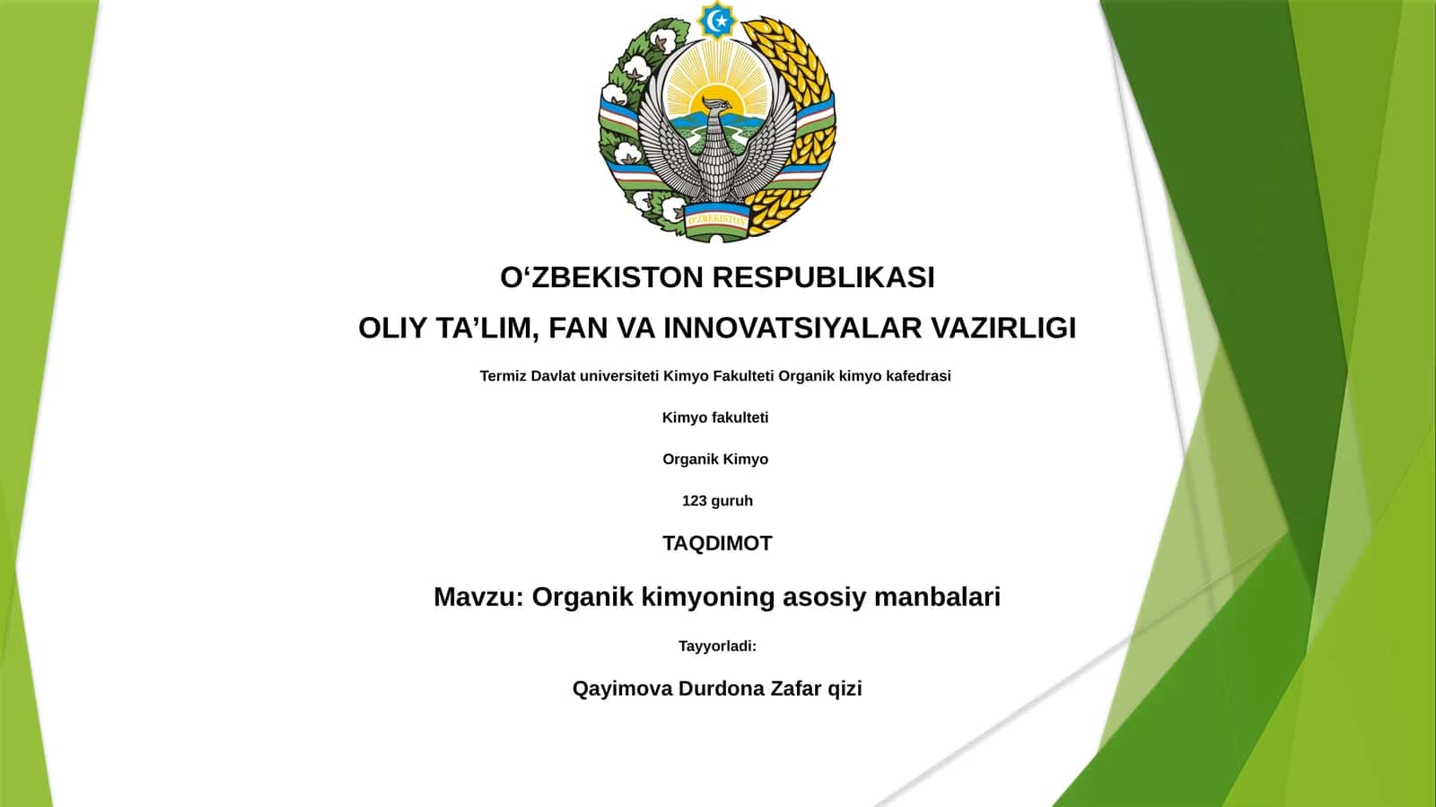 Organik kimyoning asosiy manbalari 1
