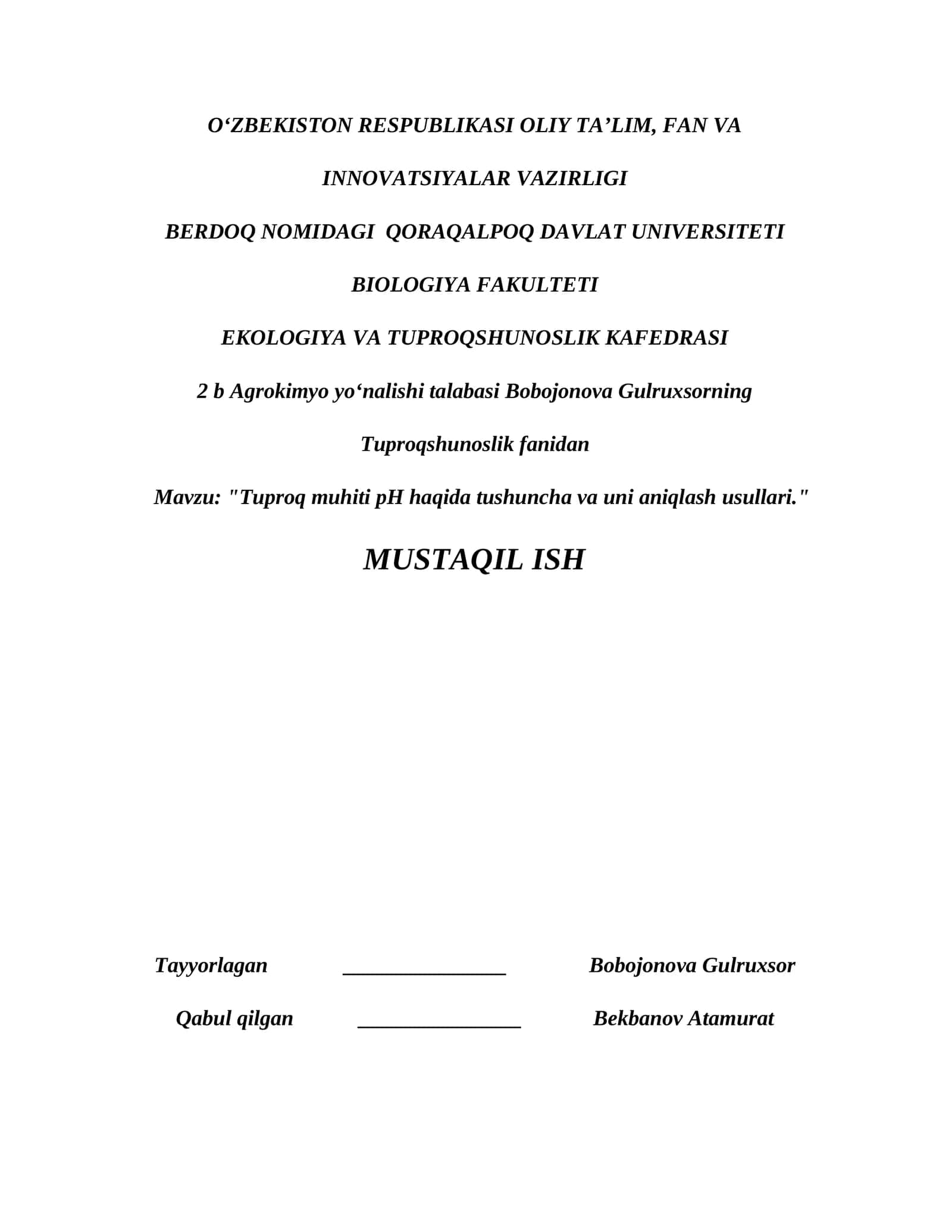 Tuproqning morfologik belgilarini aniqlash 1