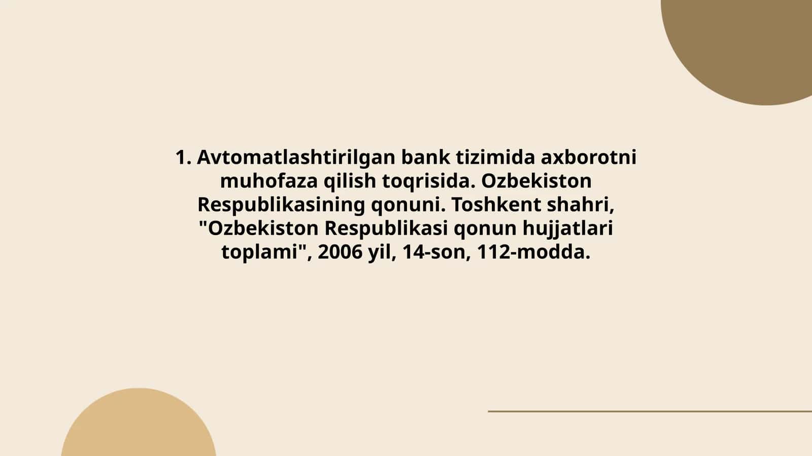 Avtomatlashtirilgan bank tizimida axborotni muhofaza qilish toqrisi 1