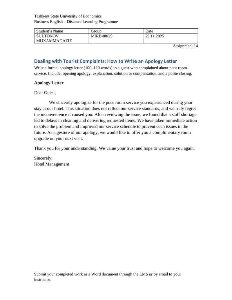Dealing with Tourist Complaints: How to Write an Apology Letter 1
