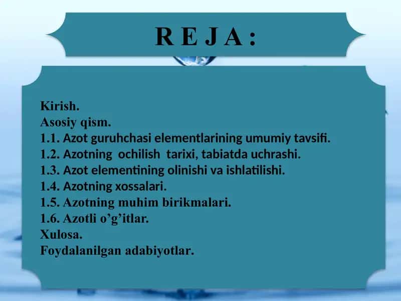 Azot haqida umumiy ma'lumot 1