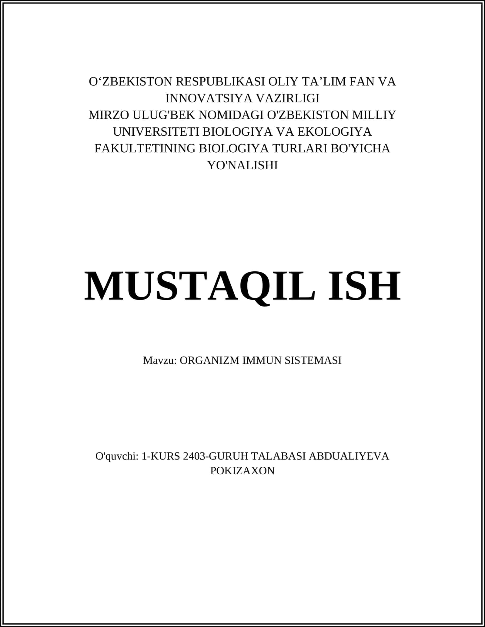 ORGANIZM IMMUN SISTEMASI 1