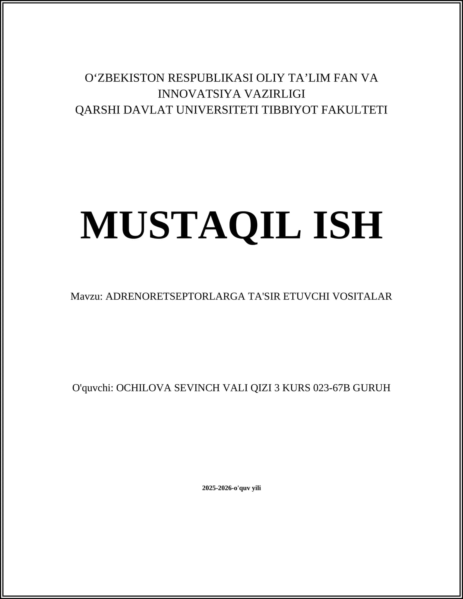 ADRENORETSEPTORLARGA TA'SIR ETUVCHI VOSITALAR 1