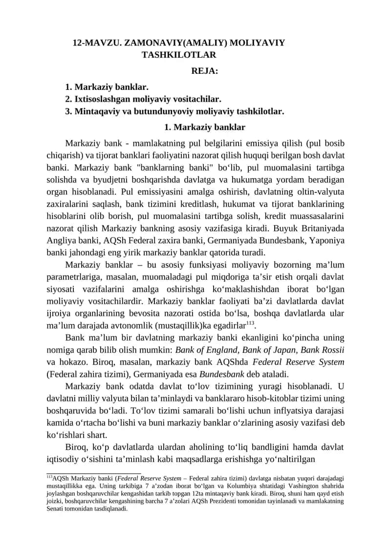 Zamonaviy(Amaliy) moliyaviy tashkilotlar 1