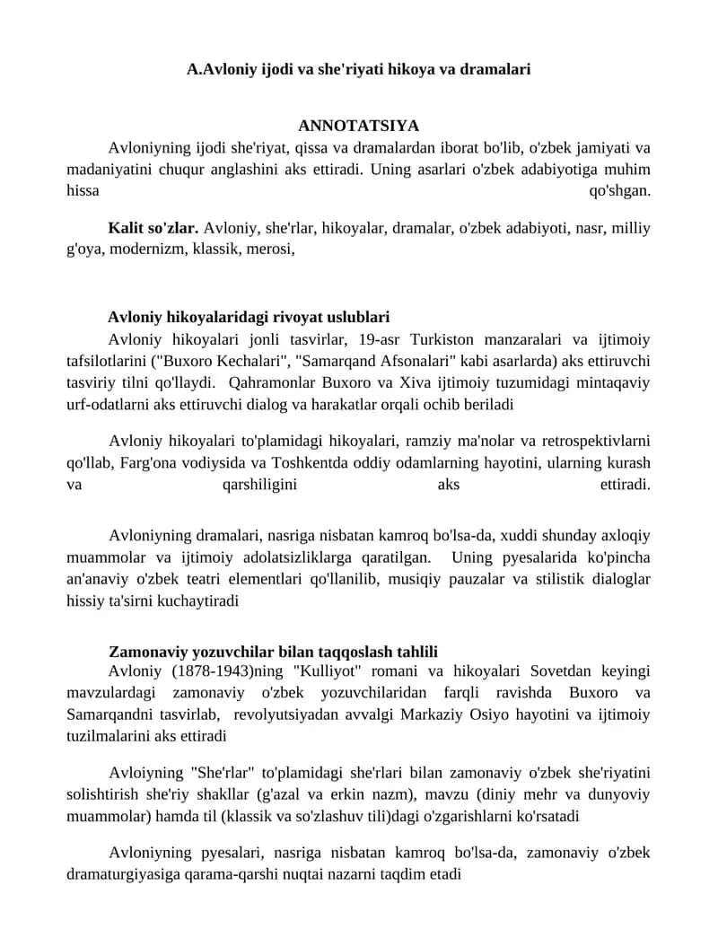 Avloniy ijodi va she'riyati hikoya va dramalari 1