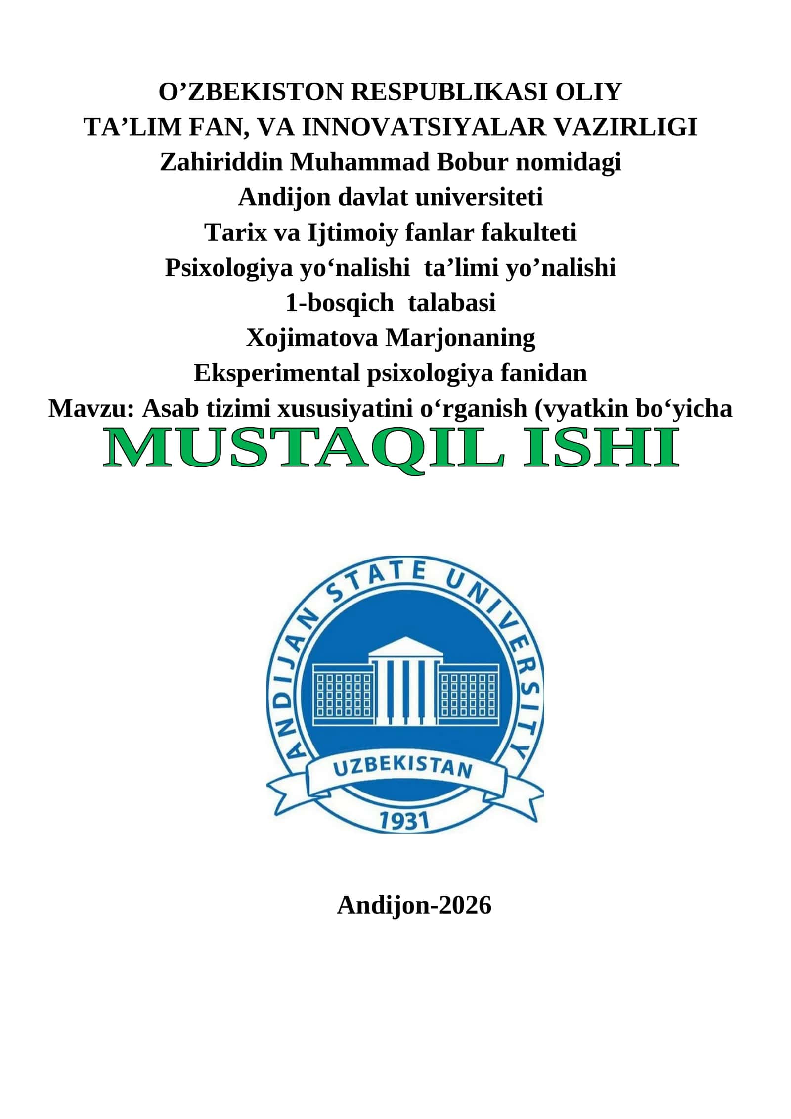 Asab tizimi xususiyatini o‘rganish 1