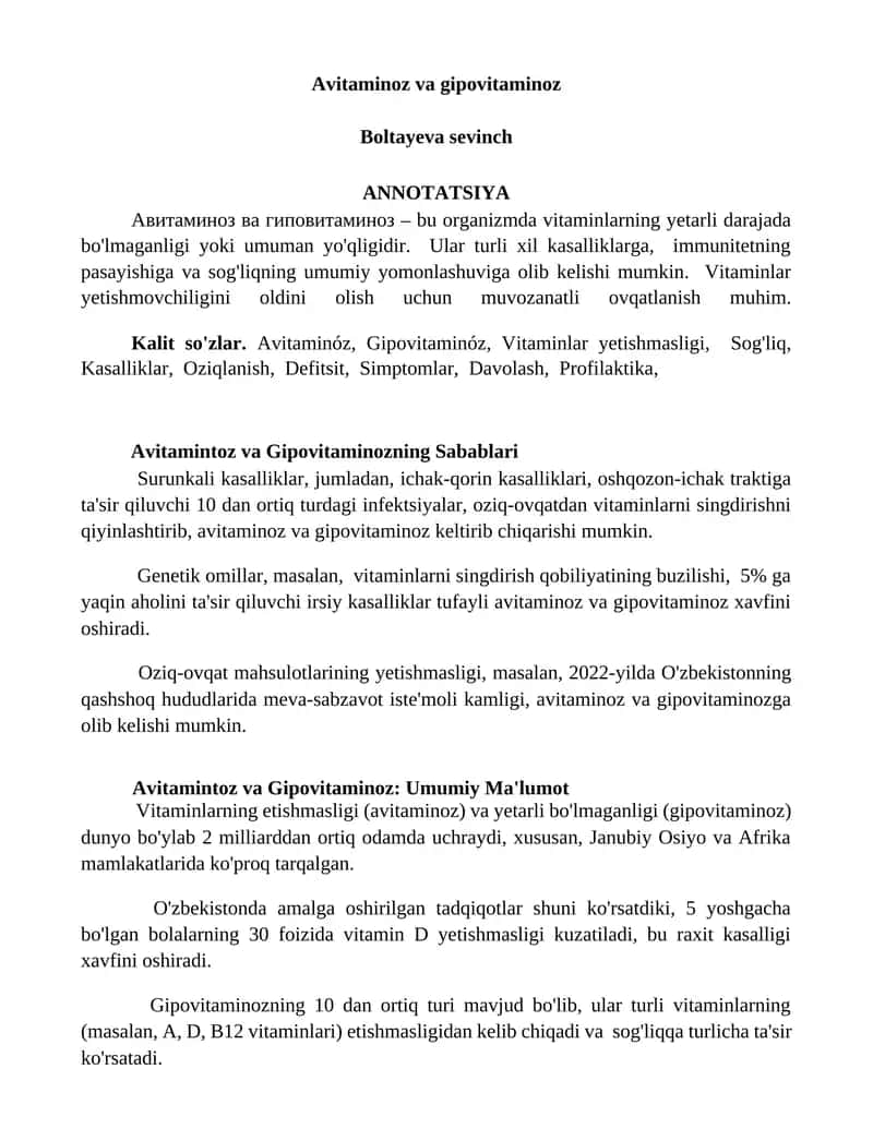 Avitaminoz va gipovitaminoz 1