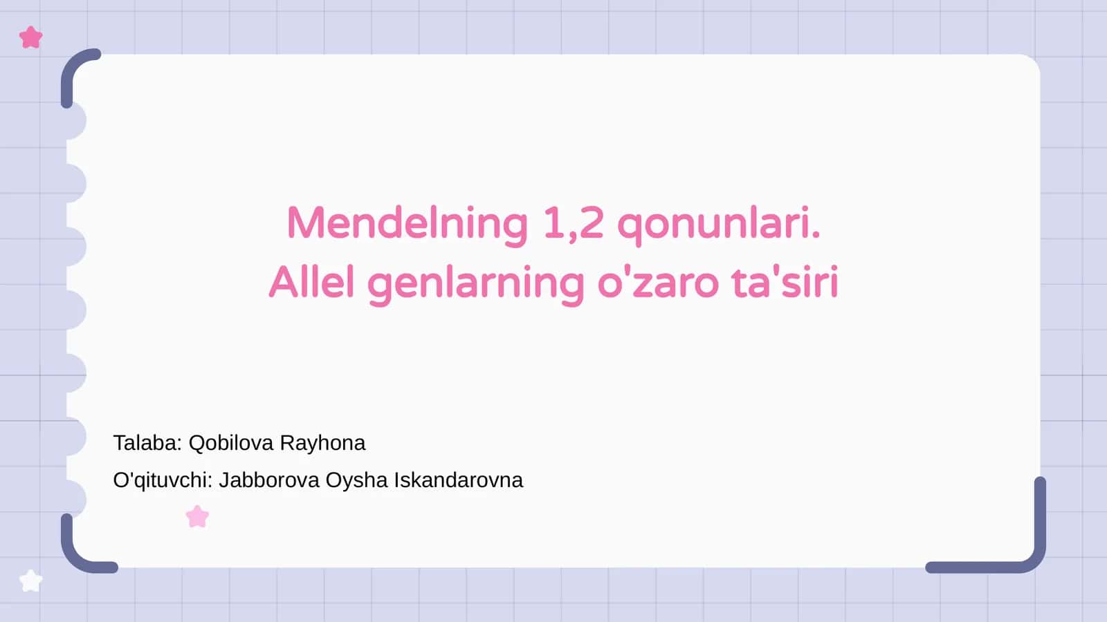 Mendelning 1,2 qonunlari. Allel genlarning o'zaro ta'siri 1