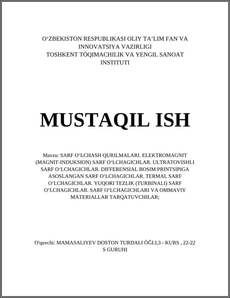 SARF O‘LCHASH QURILMALARI 1