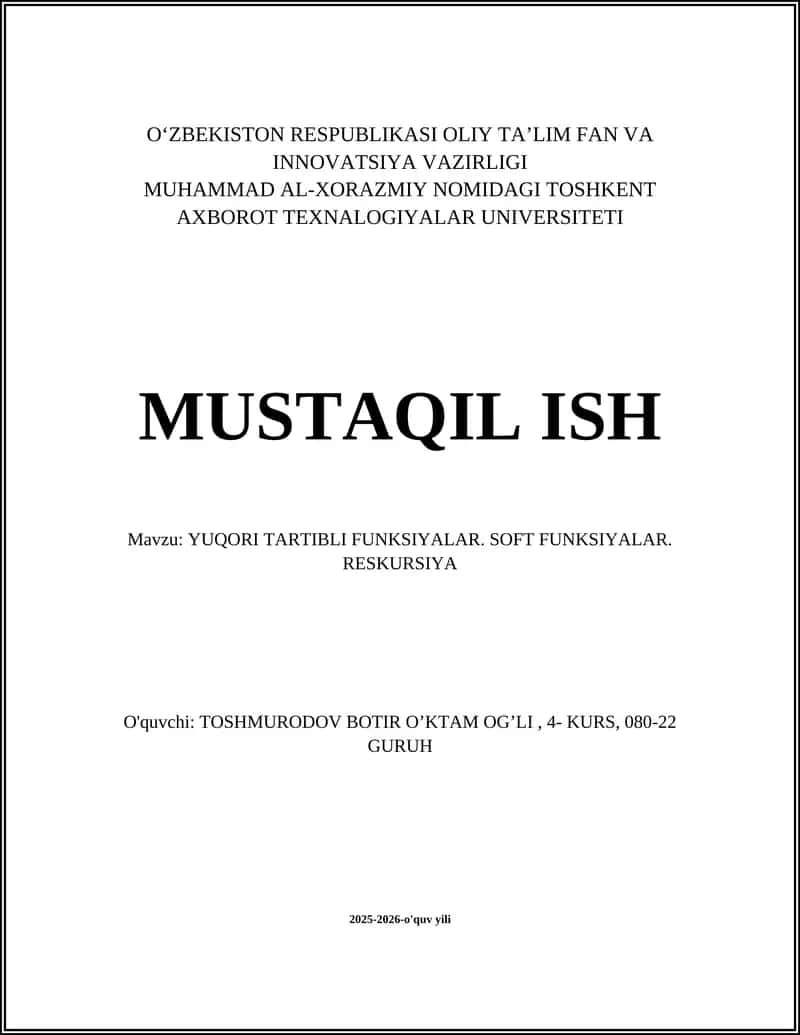 Yuqori tartibli funksiyalar 1