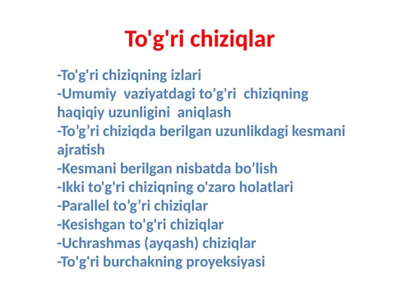 To'g'ri chiziqning izlari 1