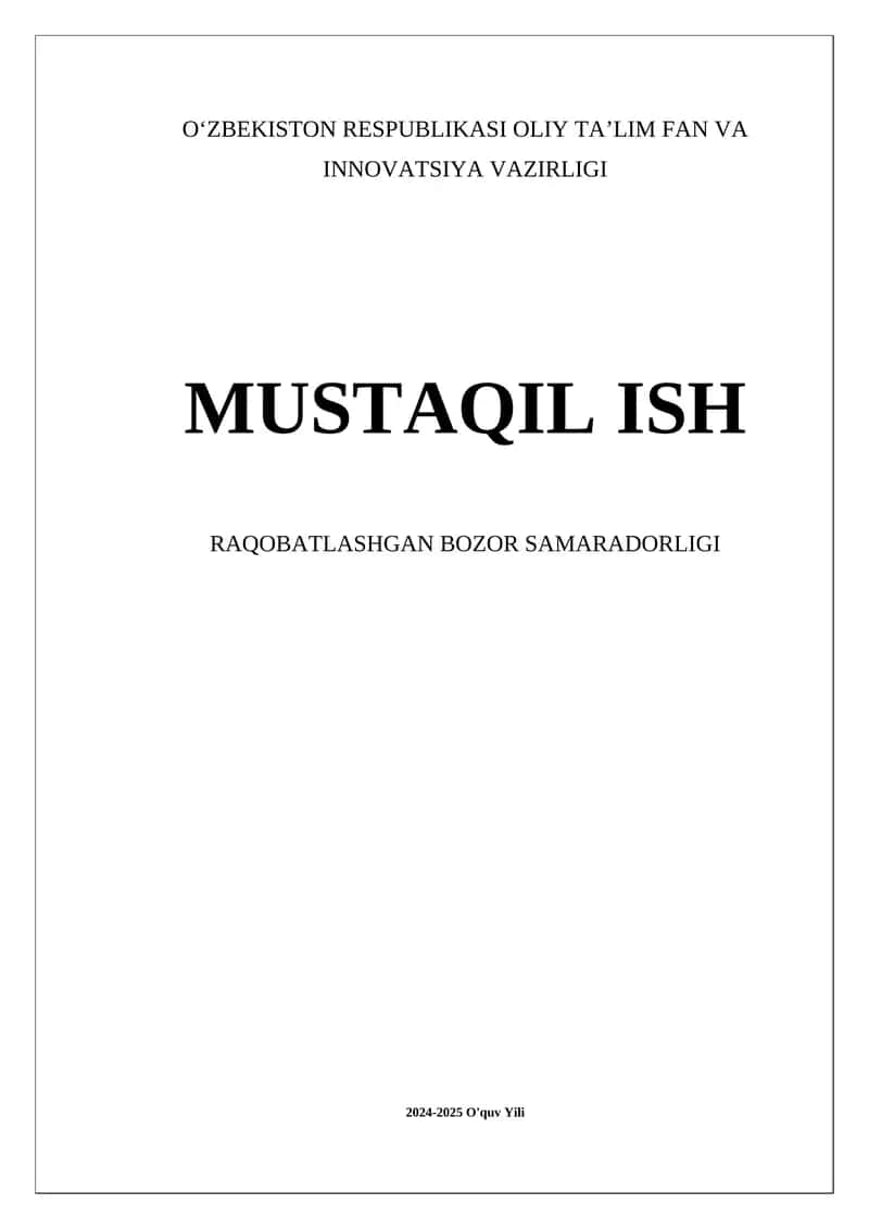 Raqobatlashgan Bozor Samaradorligi 1
