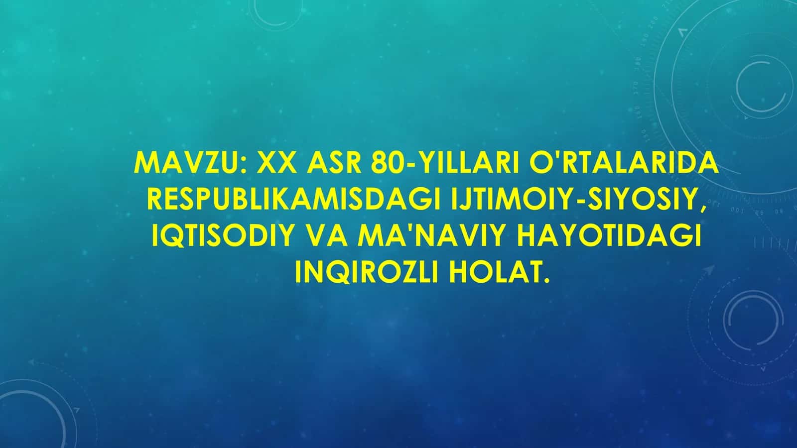 XX ASR 80-YILLARI O'RTALARIDA RESPUBLIKAMISDAGI IJTIMOIY-SIYOSIY, IQTISODIY VA MA'NAVIY HAYOTIDAGI INQIROZLI HOLAT 1