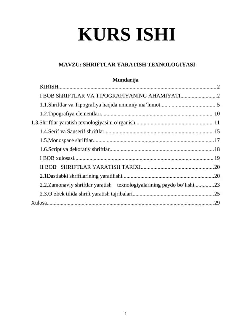 SHRIFTLAR YARATISH TEXNOLOGIYASI 1