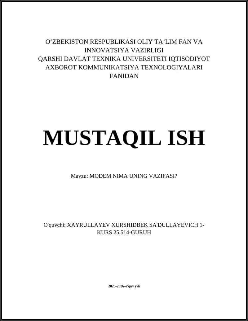 MODEM NIMA UNING VAZIFASI? 1