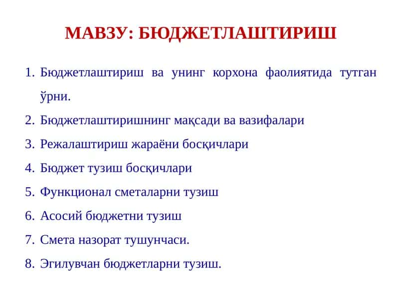 Бюджетлаштириш 1