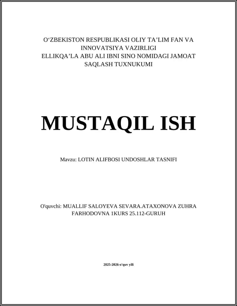 LOTIN ALIFBOSI UNDOSHLAR TASNIFI 1