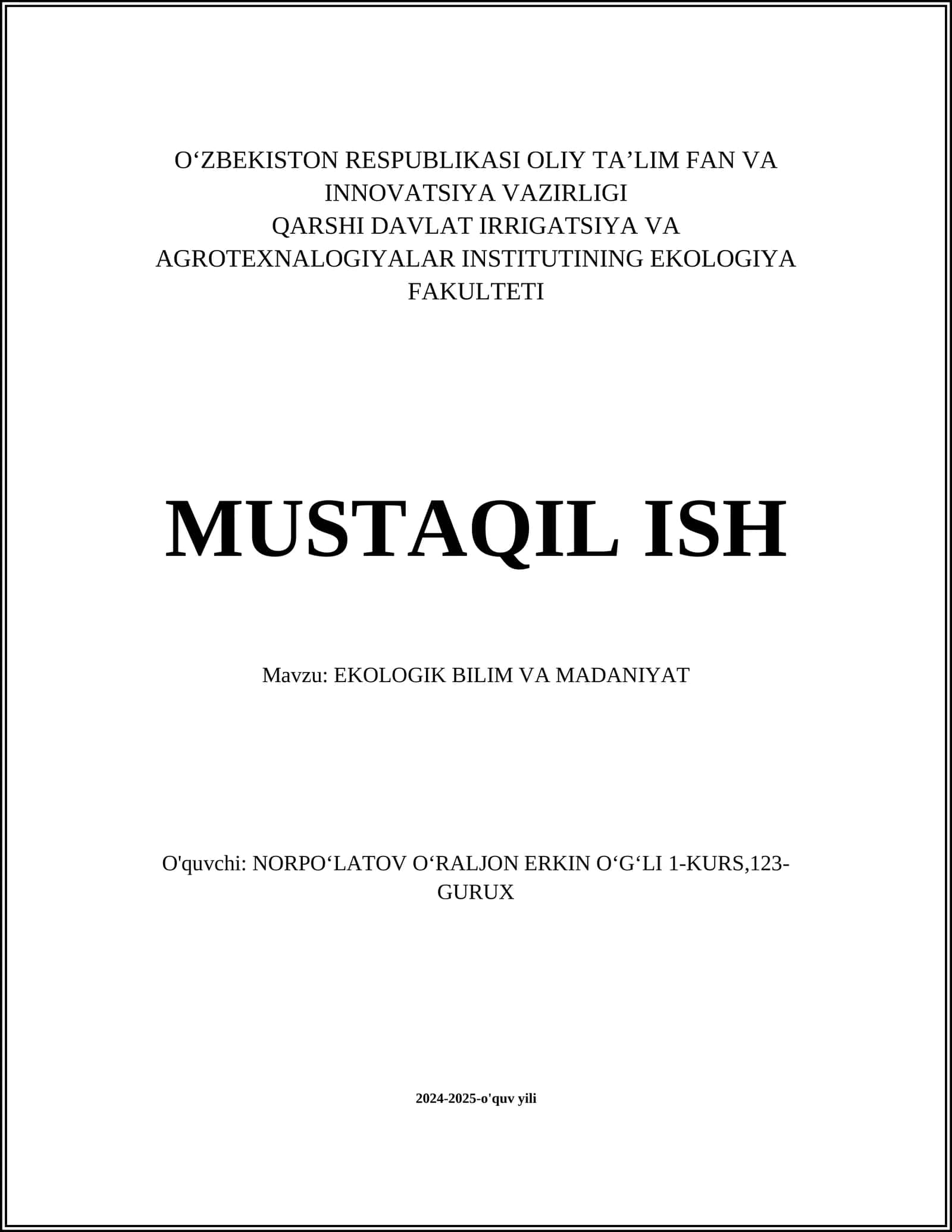 Ekologik O'quv Dasturlari 1
