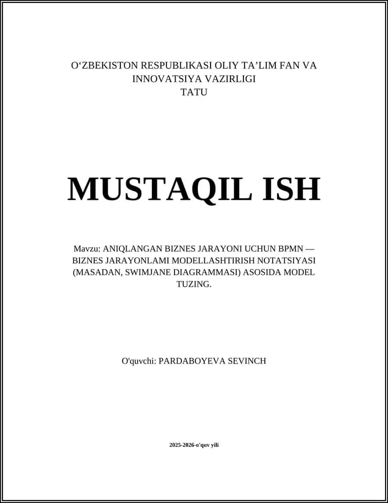 BPMN — Biznes jarayonlami modellashtirish notatsiyasi 1