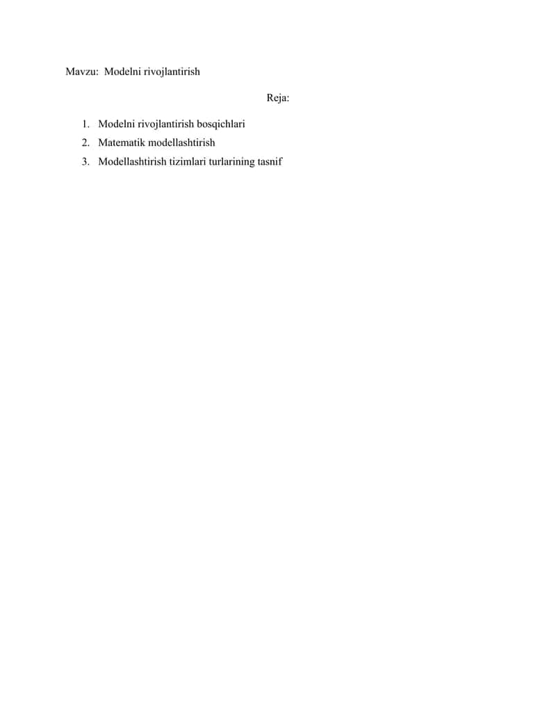 Modelni rivojlantirish 1