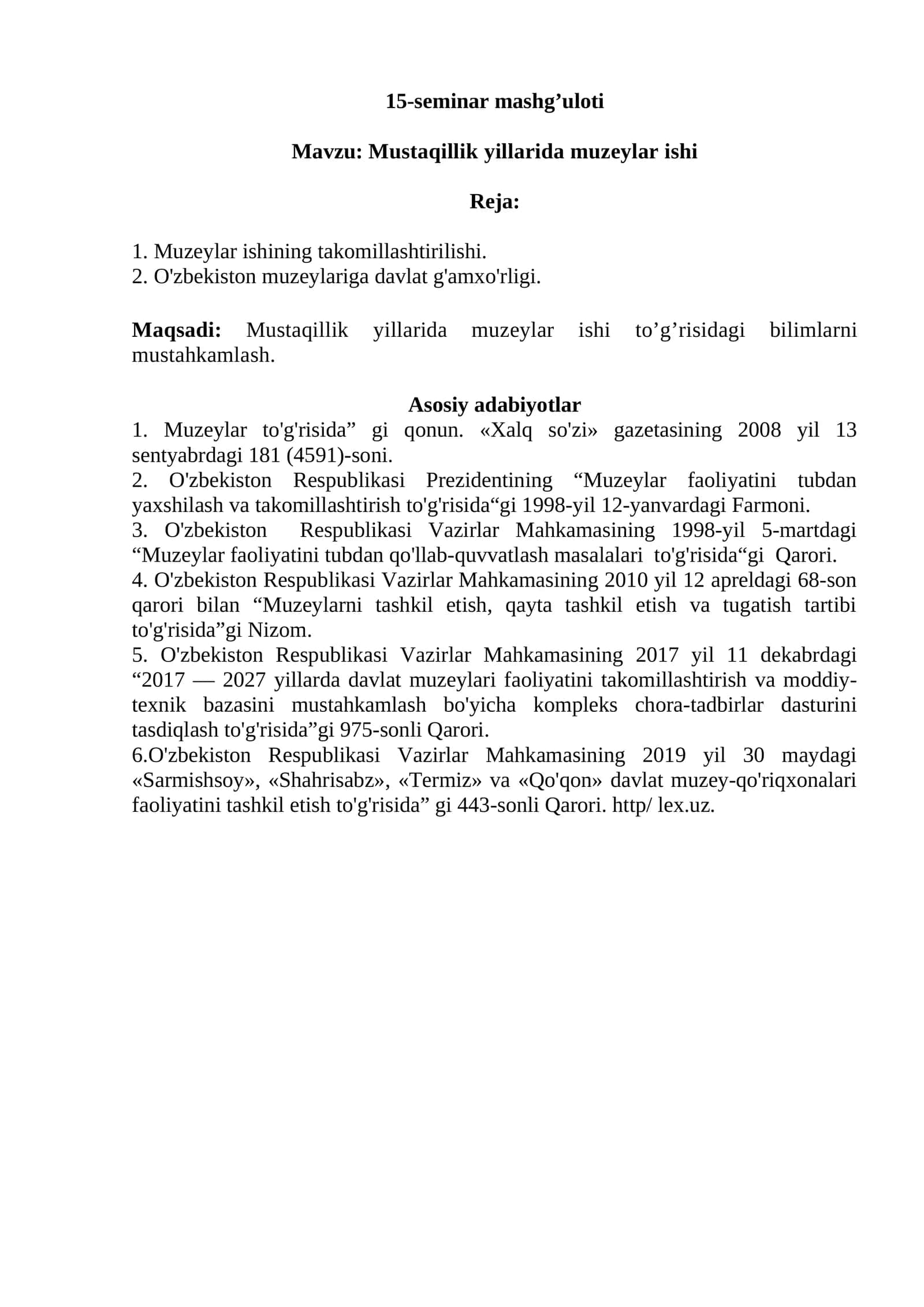 Mustaqillik yillarida muzeylar ishi 1