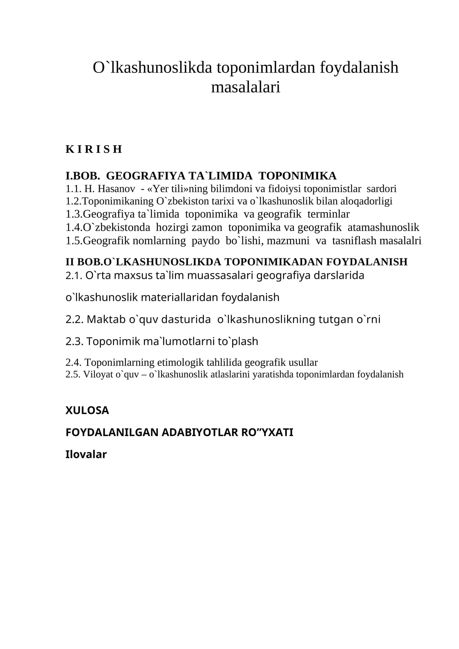O`lkashunoslikda toponimlardan foydalanish masalalari 1