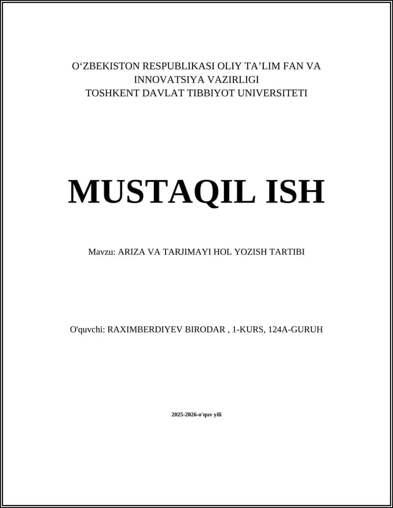 ARIZA VA TARJIMAYI HOL YOZISH TARTIBI 1