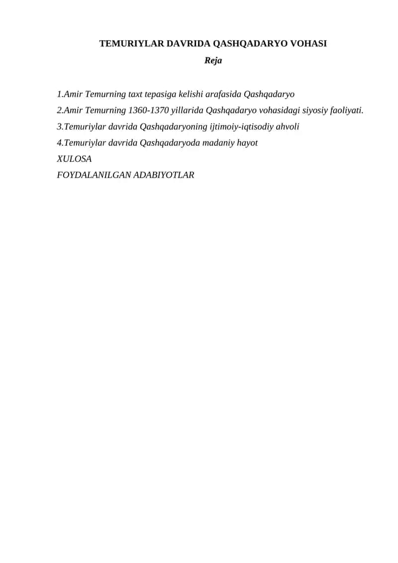 TEMURIYLAR DAVRIDA QASHQADARYO VOHASI 1