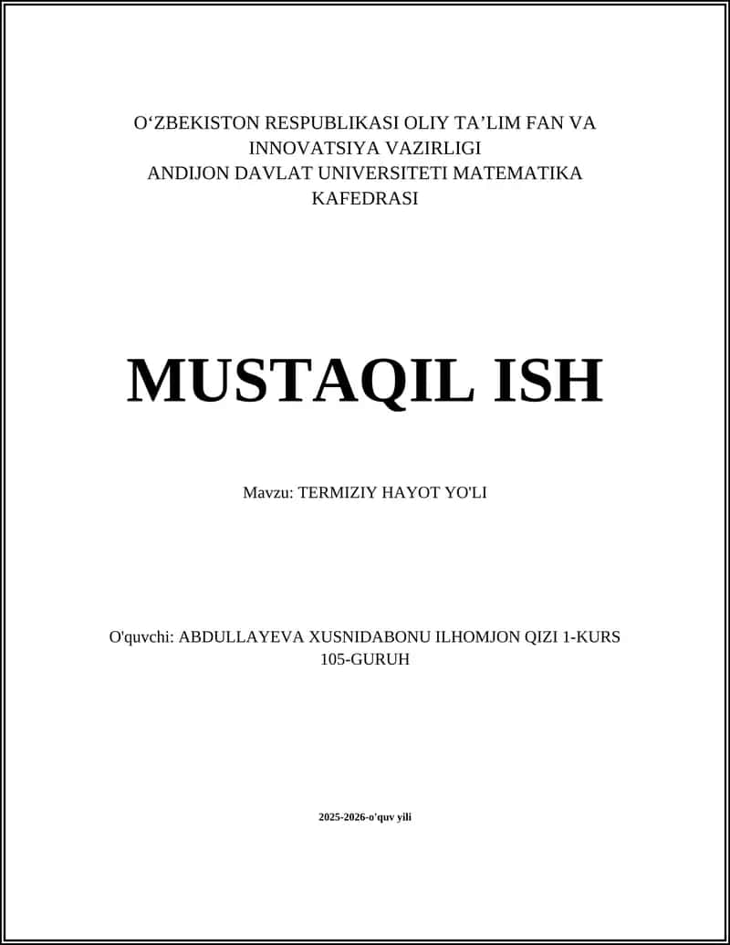 TERMIZIY HAYOT YO'LI 1