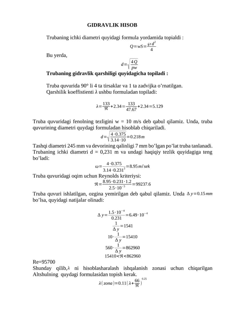 GIDRAVLIK HISOB 1